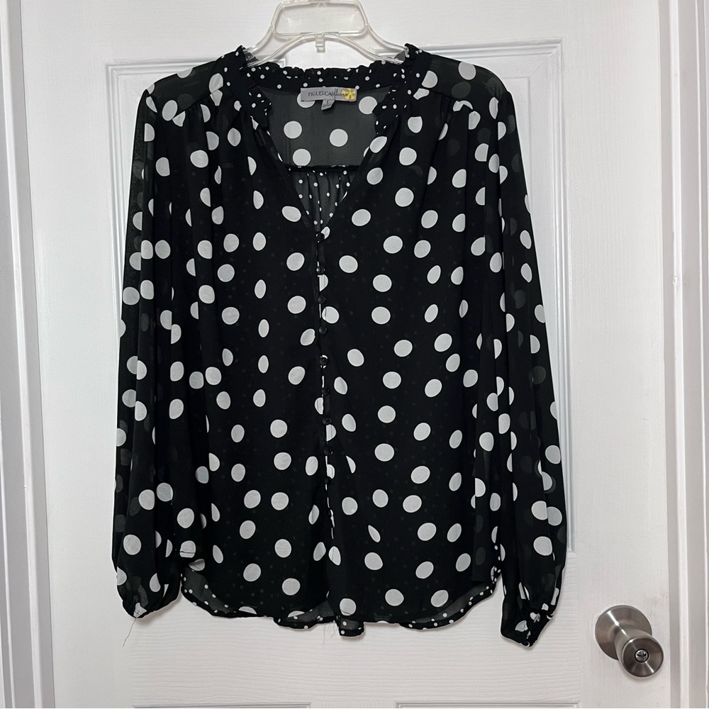 Figueroa & Flower Black and White Polka Dot Blouse
